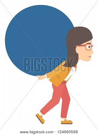 Woman carrying big ball.