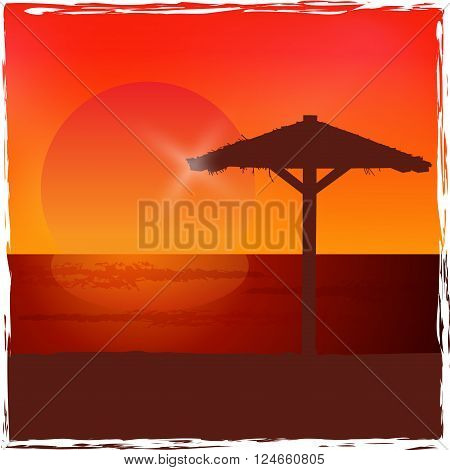 Sunset on the beach. Colorful vector background.