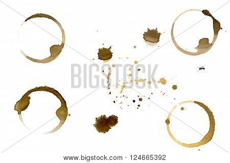 Coffee stain cup rings  on a white background with ant