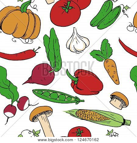 Hand drawn colorful seamless background pattern. Vector stock illustration