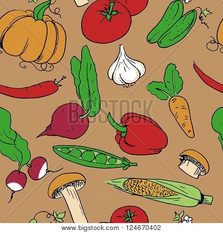Hand drawn colorful seamless background pattern. Vector stock illustration