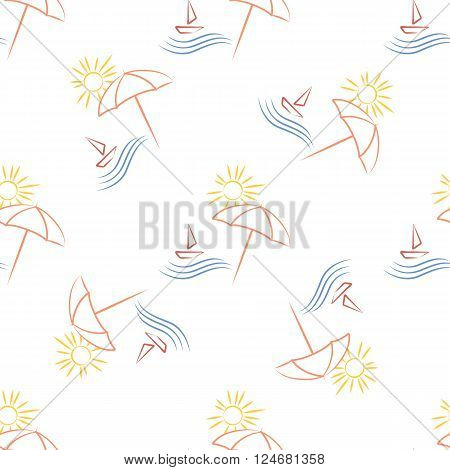 seamless pattern of beach ambrella and boat. Vector illustration.