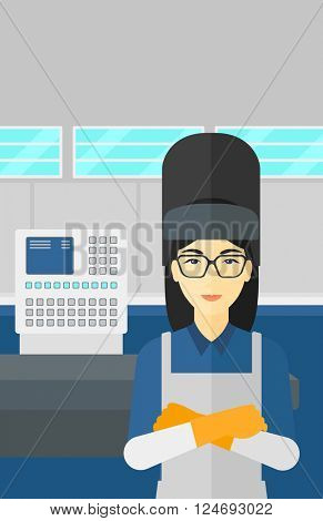 Confident smiling welder.