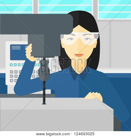 Woman working with boring mill.