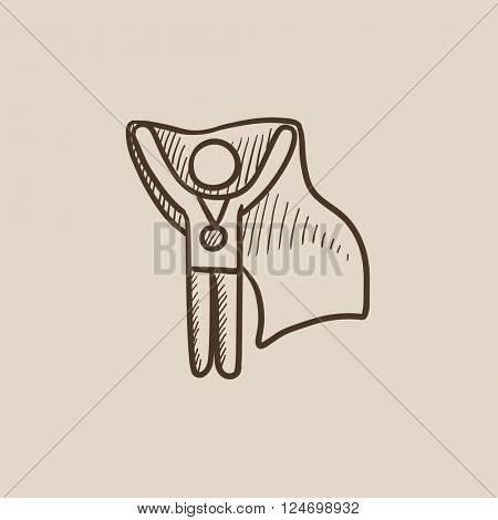 Medalist standing with flag sketch icon.