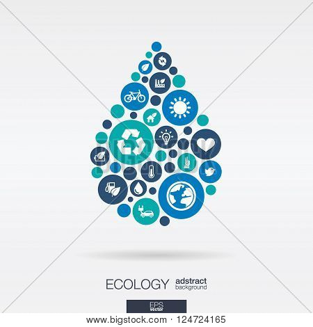 Color circles, flat icons in a water drop  shape, ecology, earth, nature, eco, environmental protection concepts