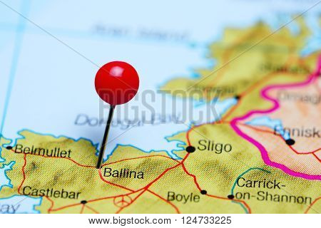 Ballina pinned on a map of Ireland
** Note: Shallow depth of field