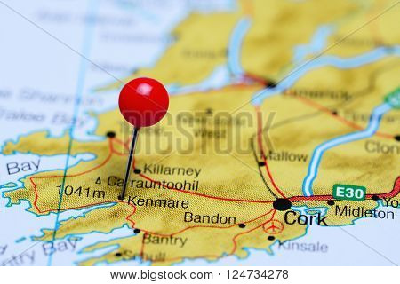 Kenmare pinned on a map of Ireland
** Note: Shallow depth of field