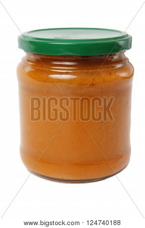 Jar of squash spread, isolated on white background