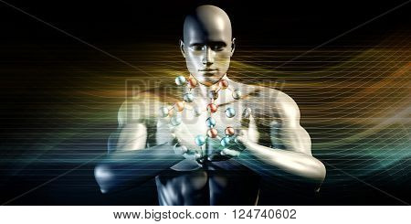 Man Holding Molecule and Cradling a Precious Commodity 3D Illustration