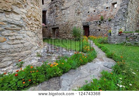 Architectural detail of Calnic Medieval Fortress, Transylvania, Romania - UNESCO heritage landmark