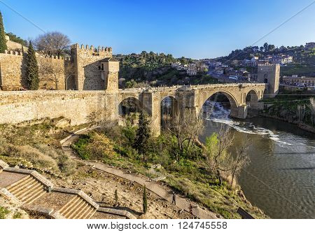 Puente De San Martin Bridge Over The Tajo River In Toledo, Spain.