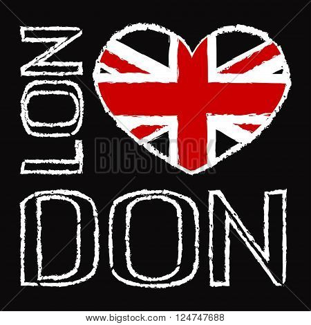London city Typography Graphics. British flag in heart illustration. Fashion printing design for sportswear apparel. Original wear. T shirt in vintage graphic style for print background. Grunge Vector