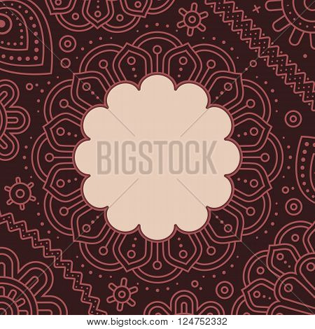 Happy Ugadi day, Template Vector greeting card with floral mandala frame. Emprty Banner template for text design for Cudi Padwa, Indian lunar new year celebration