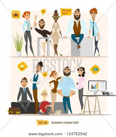 Business characters scene. Teamwork in modern business office
