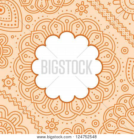 Happy Ugadi day, Template Vector greeting card with floral mandala frame. Emprty Banner template for text design for Cudi Padwa, Indian lunar new year celebration