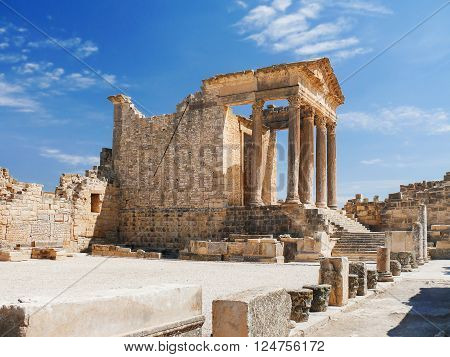 Dougga Roman Ruins. Unesco World Heritage Site in Tunisia.