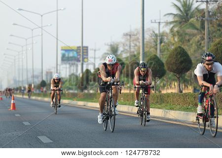 Phetchaburi Thailand - March 19 2016: The Amarin Outdoor Unlimited International Triathlon 2016 event at Naresuan Camp Cha-am beach in Phetchaburi.