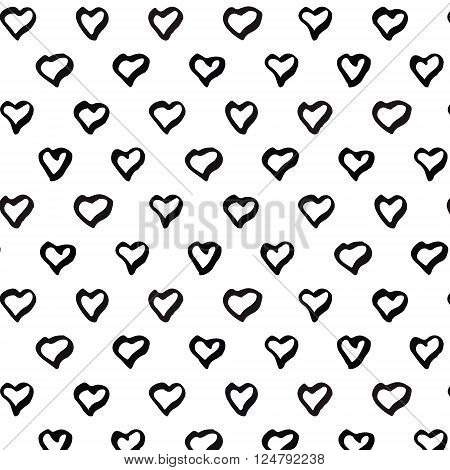 Abstract seamless heart pattern. Ink vector illustration. Black and white.
