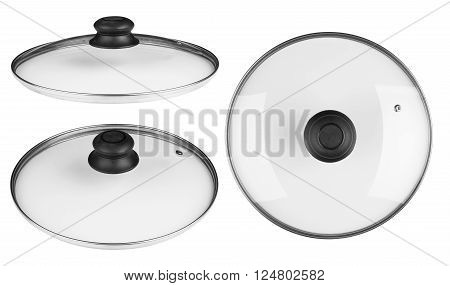 Glass lid from a pan isolated on white background