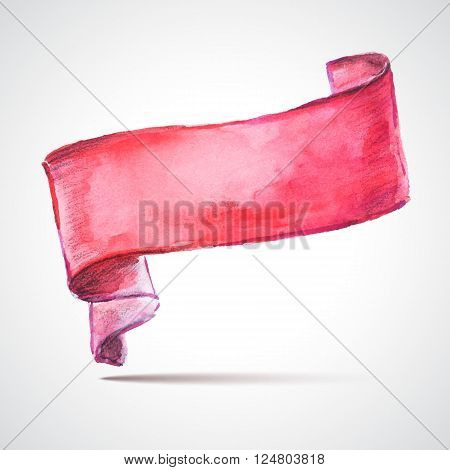 Watercolor handmade red background. Vector mark. Red ribbon. Watercolor brush. Hand drawn.