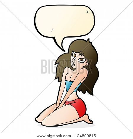 cartoon woman in skimpy clothing with speech bubble