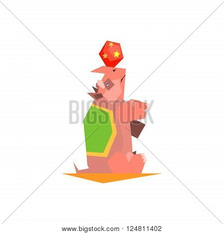 Circus Trained Rhino Performing Graphic Flat Vector Design Isolated Illustration On White Background