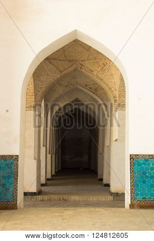 Columns of ancient mosque. Landmarks in Bukhara Uzbekistan March 2016