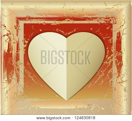 Vintage cracked scroll of parchment with paper heart