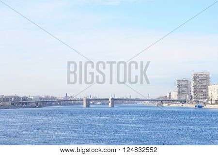 Volodarsky Bridge in St.Petersburg at sunny spring day Russia.