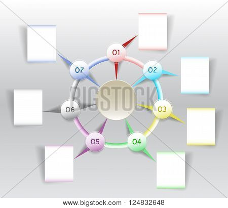 Infographics circular template with seven buttons, arrows and banners