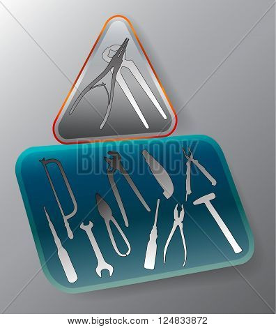 Working tools in a triangular and rectangular administrator icon