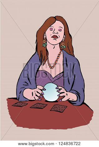 Fortune-teller image of woman with sphere between hands