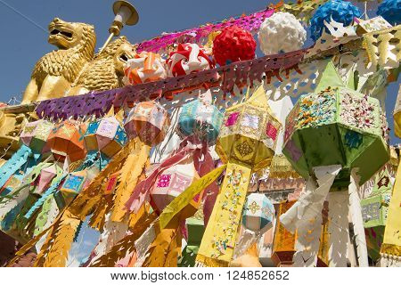 lanterns at the Wat Lokmoli Temple at the Loy Krathong Festival in the city of Chiang Mai in North Thailand in Thailand in southeastasia.