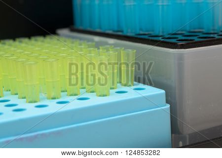 The tubes biochemical laboratory of blue and yellow and transparent glass.
** Note: Soft Focus at 100%, best at smaller sizes