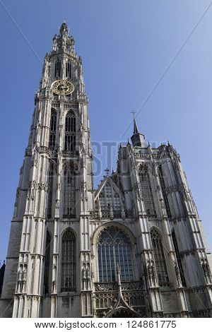 Belgium,Antwerp, March 17, 2016, Onze-Lieve-Vrouwekathedraal on Handschoenmarkt 