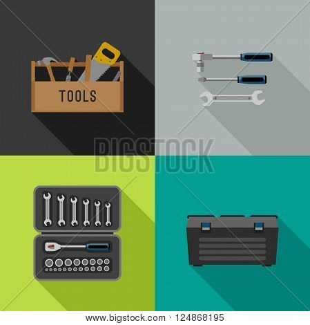 Tools icons in flat style. Vector illustrations of hand tools.