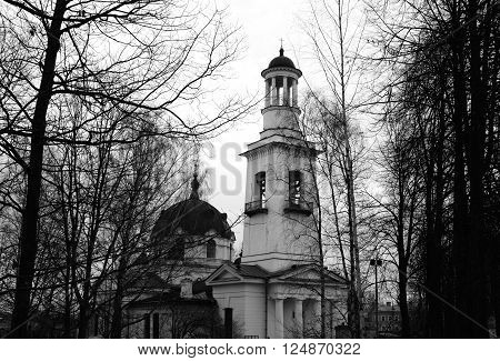 Church of St. Alexander Nevsky in Ust-Izhora town St.Petersburg suburb Russia. Black and white.
** Note: Visible grain at 100%, best at smaller sizes
