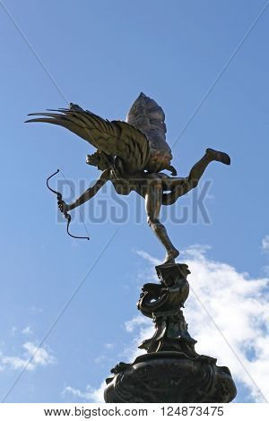 LONDON UNITED KINGDOM - APRIL 04: Eros Statue in London on APRIL 04 2010. The Statue of Eros at Piccadilly Circus in London United Kingdom.