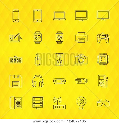 Technology Devices Line Icons Set Over Polygonal Background