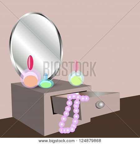 Room girl with a nice chest of drawers and mirror