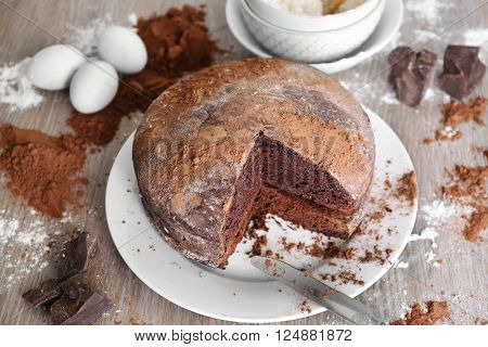 Home made chocolate pie on plate