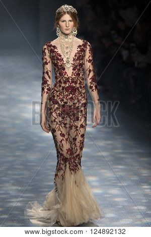 New York City, USA - February 17, 2016: Delaney Coyle walks the runway during the Marchesa Women's show as a part of Fall 2016 New York Fashion Week