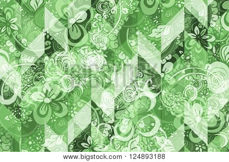 Geometric abstract pattern with Zentangle style floral ornament. Vector summer illustration.