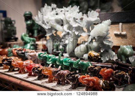 HONG KONG, CHINA - JANUARY 14: Souvenirs at the Jade market on 15 january 2014
