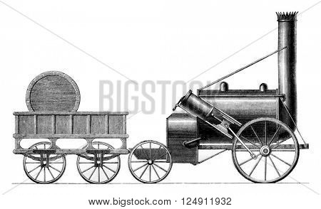 George Stephenson's Rocket, 1829, vintage engraved illustration. Magasin Pittoresque 1861.