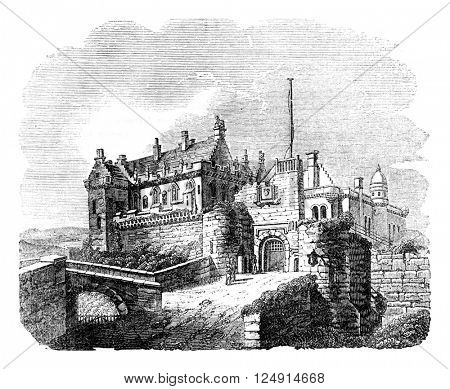 Stirling Castle View, vintage engraved illustration. Colorful History of England, 1837.