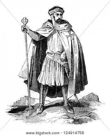 Costume Templar, vintage engraved illustration. Colorful History of England, 1837.