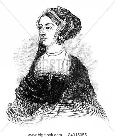 Portrait of Anne Boleyn, vintage engraved illustration. Colorful History of England, 1837.