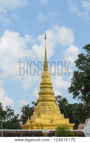 Golden pagoda in Phra That Chae Haeng temple, nan province thailand